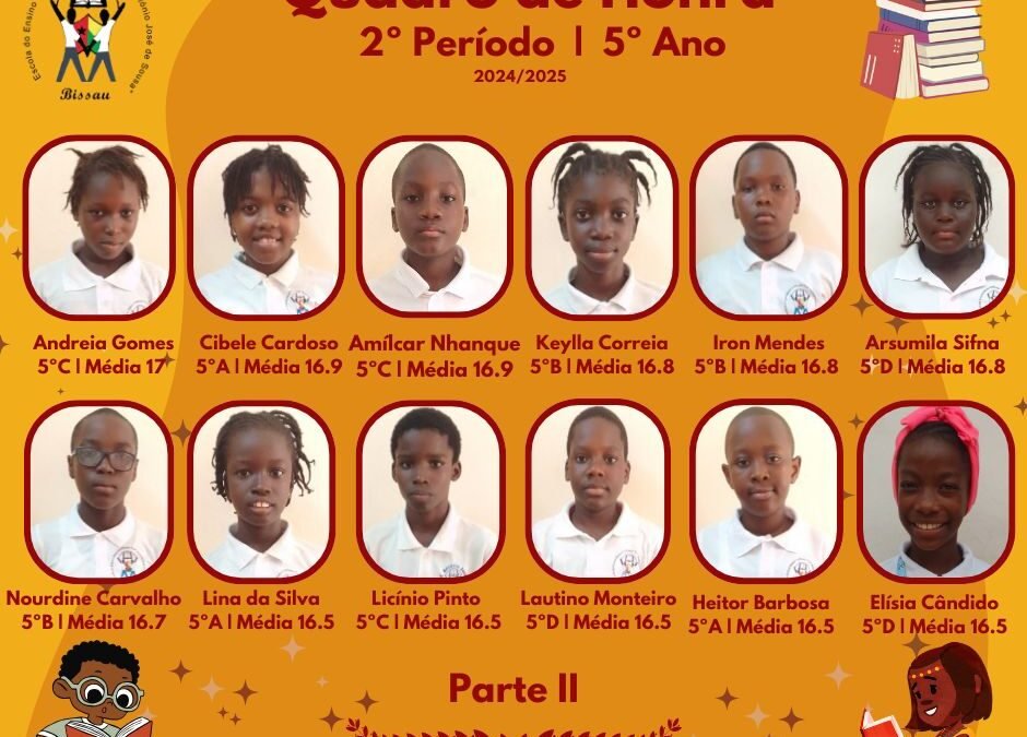 Quadro de Honra – 5.º Ano | 2.º Período | Ano Letivo 2024/2025