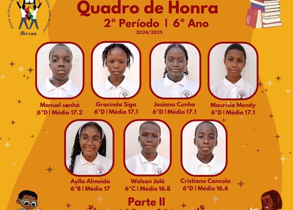 Quadro de Honra – 6.º Ano | 2.º Período | Ano Letivo 2024/2025